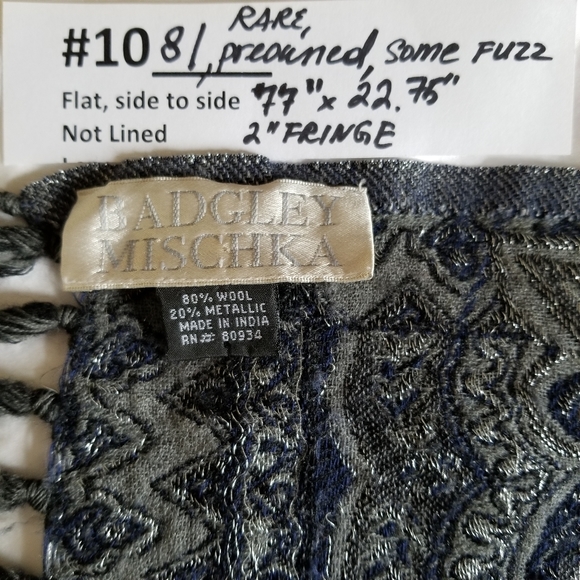 1081 BADGLEY MISHKHA Metallic Grey Blue Shawl - Picture 2 of 15